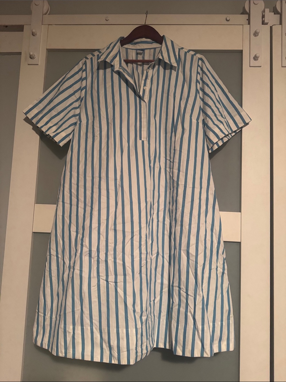 Blue and White Vertical Stripe Shirt Dress with side pockets-Size XL Tall
